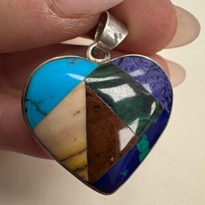 Multi Stone Sterling silverHeart Pendant with Turquoise, Malachite and others